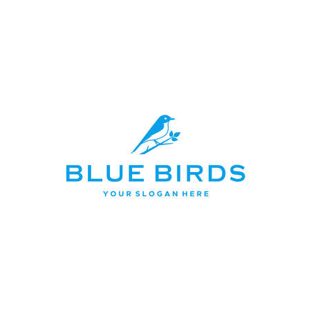 minimal BLUE BIRD roost branches Logo designのイラスト素材