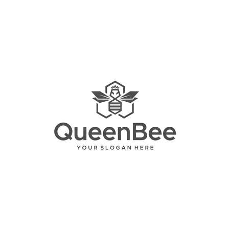 modern minimal Queen Bee hive Crown Logo designのイラスト素材