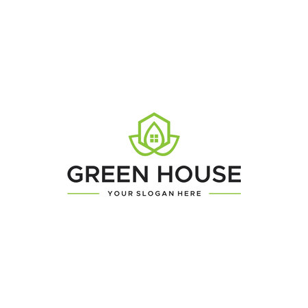 flat GREEN HOUSE real estate flower Logo designのイラスト素材