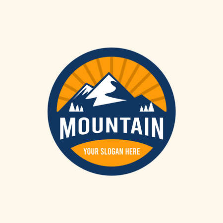 vintage MOUNTAIN hill circle tree Logo designのイラスト素材