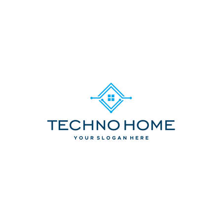 minimalist TECHNO HOME square circuit logo designのイラスト素材