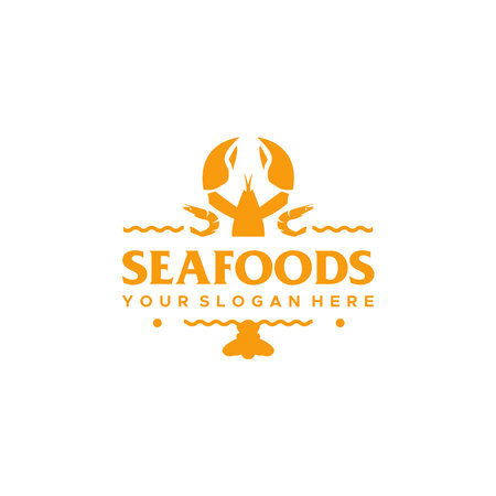 minimalist SEAFOOD shrimp animal wave logo designのイラスト素材