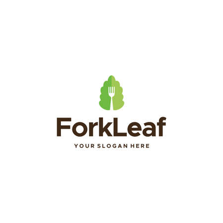 minimalist ForkLeaf green vegetables Logo designのイラスト素材