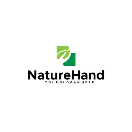 flat NatureHand arm leaves leaf plants logo designのイラスト素材