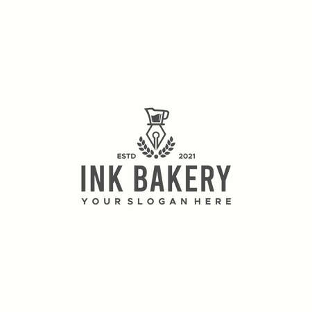 minimalist INK BAKERY pen cup wheat logo designのイラスト素材