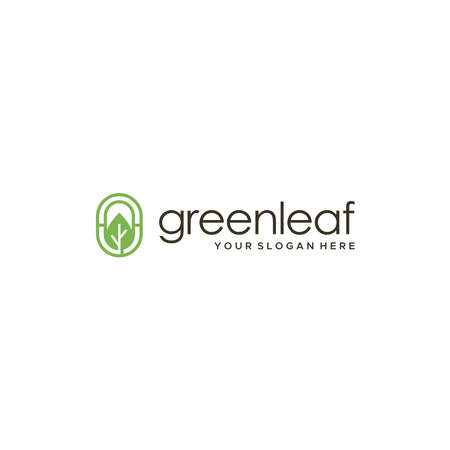 flat greenleaf leaves plants oval logo designのイラスト素材