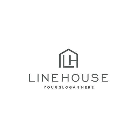 flat letter mark initial LH line house logo designのイラスト素材