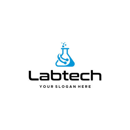 flat Labtech Volumetrik Flask circuit logo designのイラスト素材