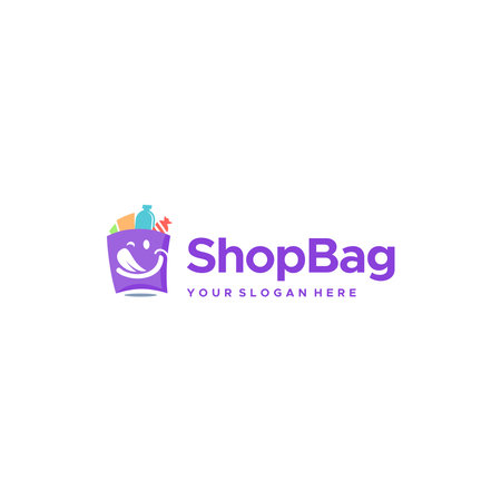modern shopping bag cart grocery cute logo designのイラスト素材