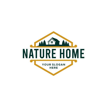 vintage NATURE HOME tree real estate logo designのイラスト素材