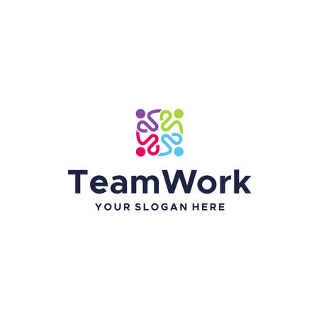 minimalist TeamWork people circle Logo designのイラスト素材