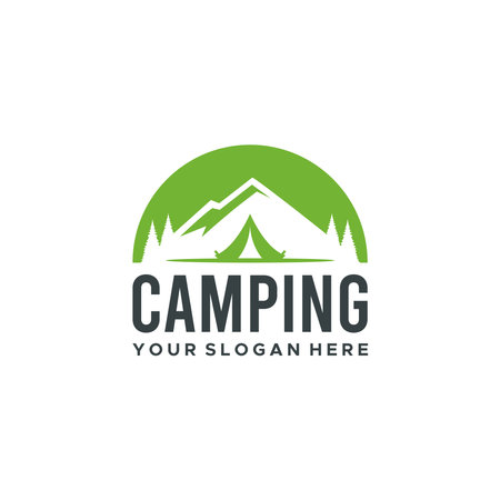 minimalist CAMPING mountain tree tent Logo designのイラスト素材