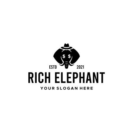 minimalist RICH ELEPHANT hat trunk Logo designのイラスト素材