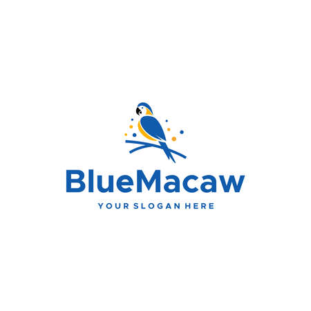 flat BlueMacaw birds branches circle Logo designのイラスト素材
