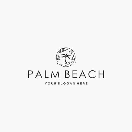 flat PALM BEACH circle tree sunset logo designのイラスト素材