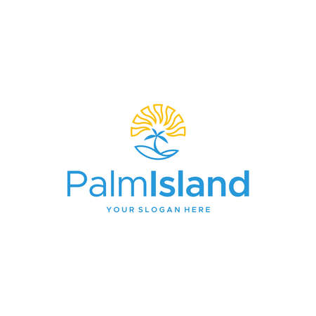 minimalist PalmIsland tree sunrise logo designのイラスト素材