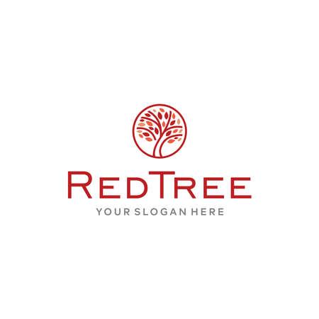 flat REDTREE circle leaves plants logo designのイラスト素材