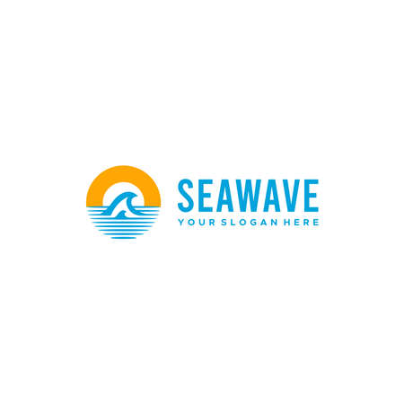 Modern SEAWAVE waves sunset shadow logo designのイラスト素材