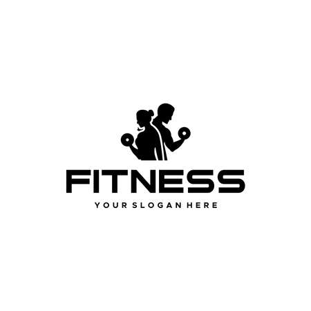flat FITNESS people silhouette barbell logo designのイラスト素材