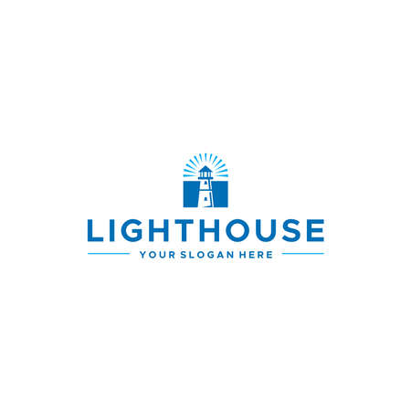 flat LIGHTHOUSE mercusuar building logo designのイラスト素材