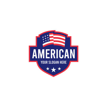 emblem AMERICAN flag shield stars logo designのイラスト素材