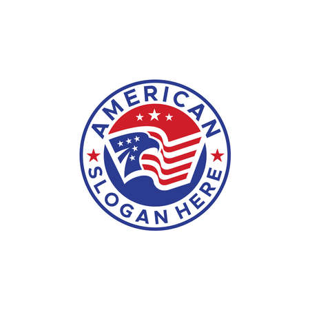 emblem AMERICAN circle flag eagle star logo designのイラスト素材