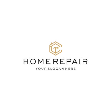 minimalist HOME REPAIR hexagon hammer Logo designのイラスト素材