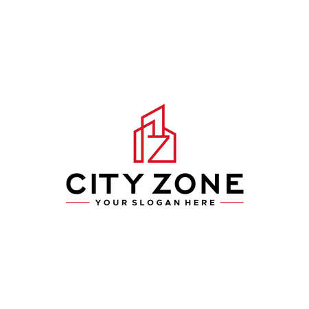minimalist CITY ZONE building line art Logo designのイラスト素材