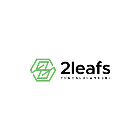 minimalist 2leafs leaf hexagon plants logo designのイラスト素材
