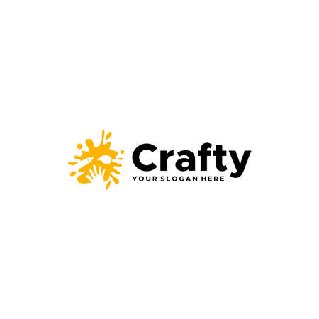 flat Crafty hand pen brush splash logo designのイラスト素材