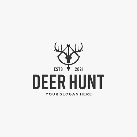 flat DEER HUNT arrow arc line art logo designのイラスト素材