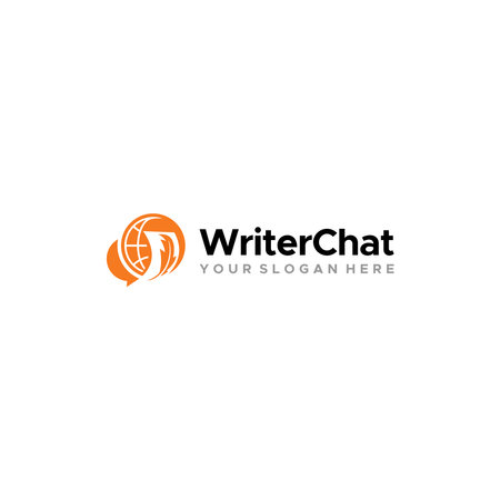minimalist WriterChat feather globe logo designのイラスト素材