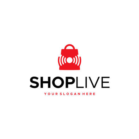 flat SHOPLIVE signal shopping bag logo designのイラスト素材