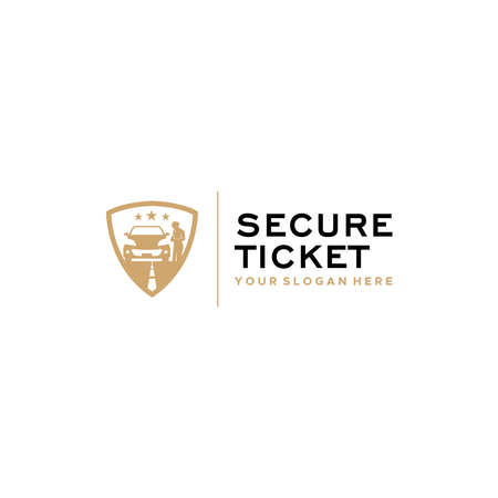 flat SECURE TICKET car people shield logo designのイラスト素材