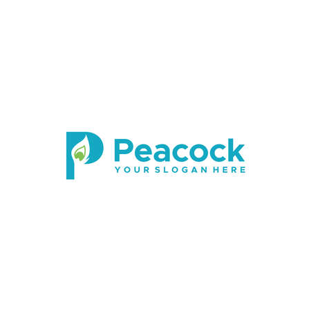 Modern flat initial P Peacock leaf logo designのイラスト素材