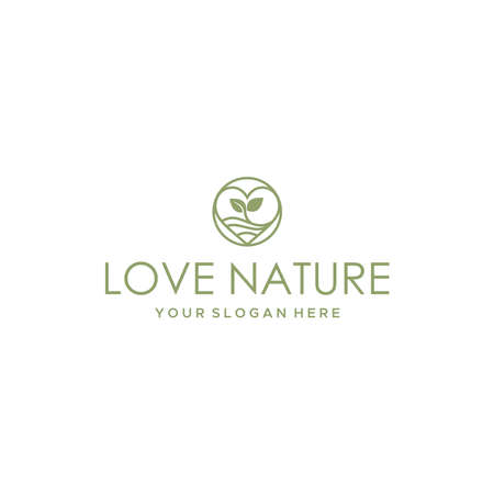 minimalist LOVE NATURE plants leaves logo designのイラスト素材