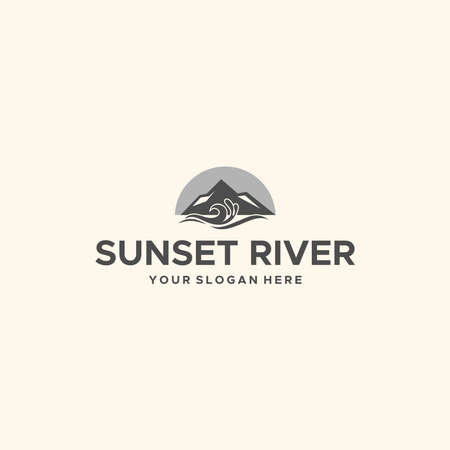 Modern hotel mountain river sunset Logo designのイラスト素材