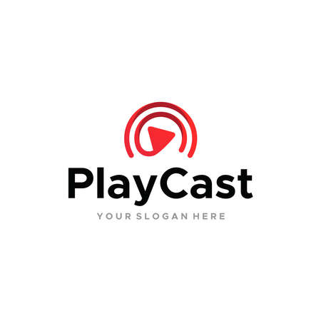 minimalist line art PlayCast spiral logo designのイラスト素材