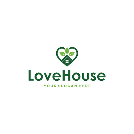 flat LoveHouse building roof leaves Logo designのイラスト素材