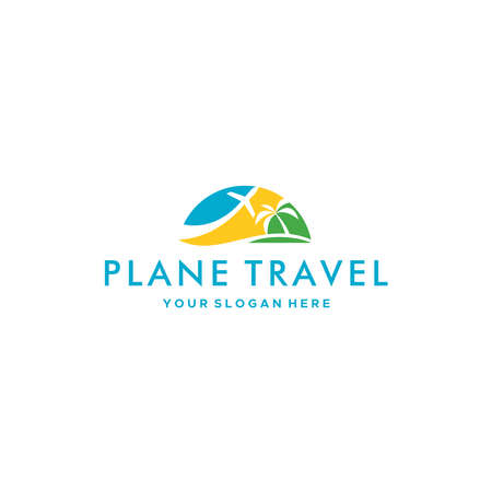 modern PLANE TRAVEL plane tree palm logo designのイラスト素材