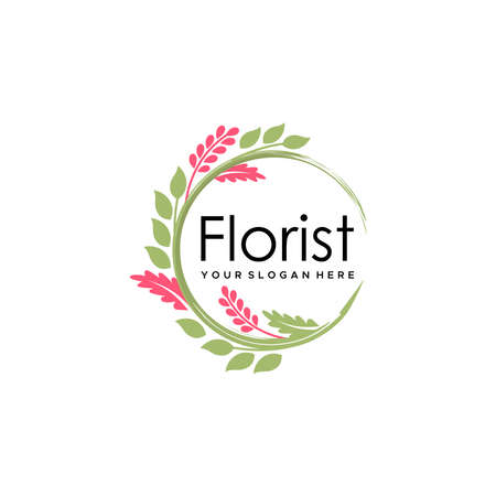 minimalist FLORIST leaf leaves plants logo designのイラスト素材