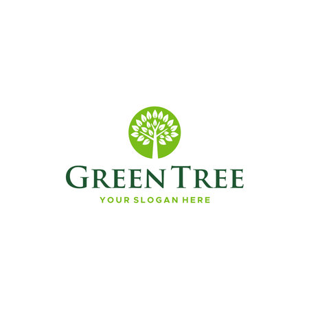 minimalist GREEN TREE leaves plants logo designのイラスト素材