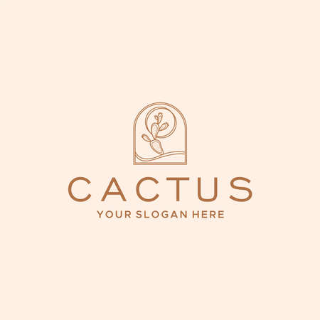 minimalist art line CACTUS plants Logo designのイラスト素材