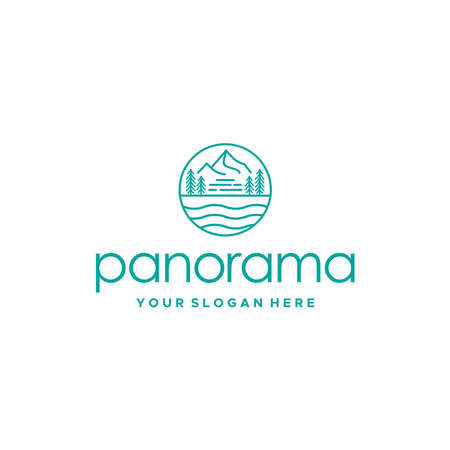 minimalist panorama mountains tree Logo designのイラスト素材