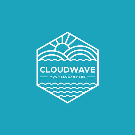 vintage CLOUDWAVE line art sunrise logo designのイラスト素材