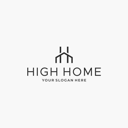 flat line art HIGH HOME building house logo designのイラスト素材