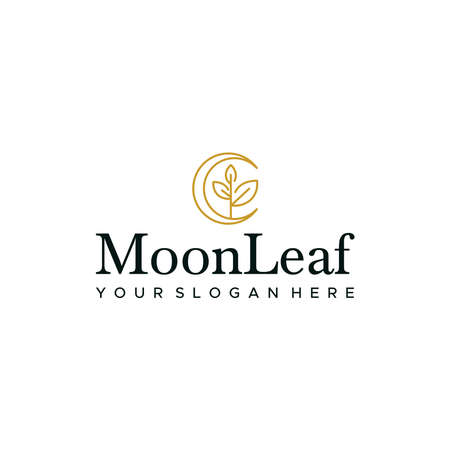 flat line art MoonLeaf plants leaves logo designのイラスト素材