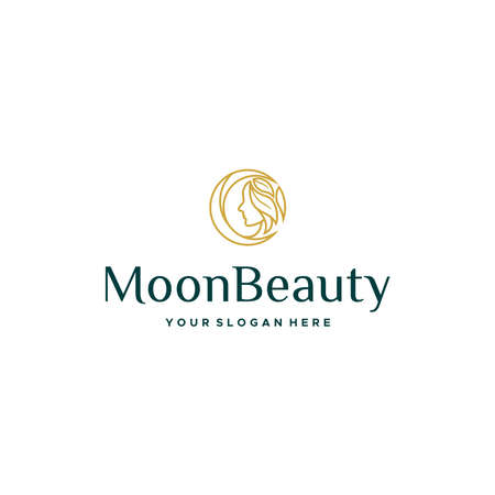minimalist line art MoonBeauty women logo designのイラスト素材