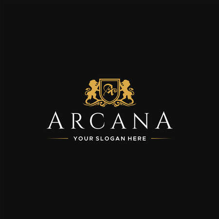 flat letter mark initial A ARCANA lion logo designのイラスト素材