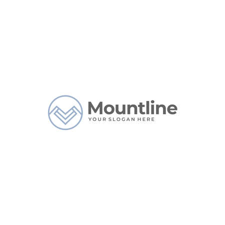 minimalist Mountline mountains circle Logo designのイラスト素材